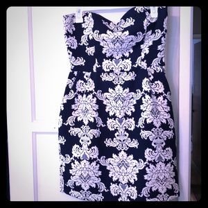 Strapless navy and white dress